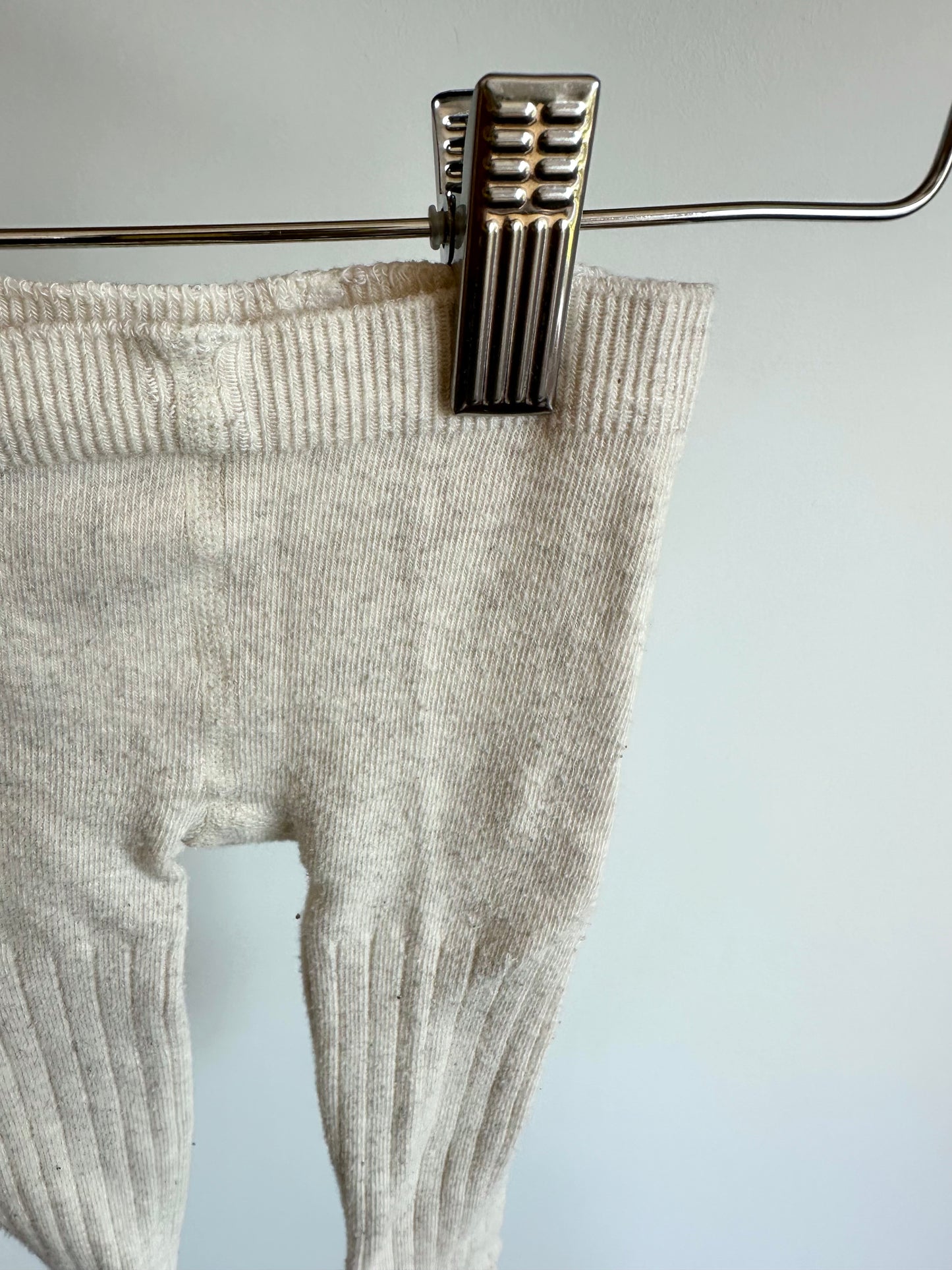 Cream Ribbed Footed Tights / 6-12m