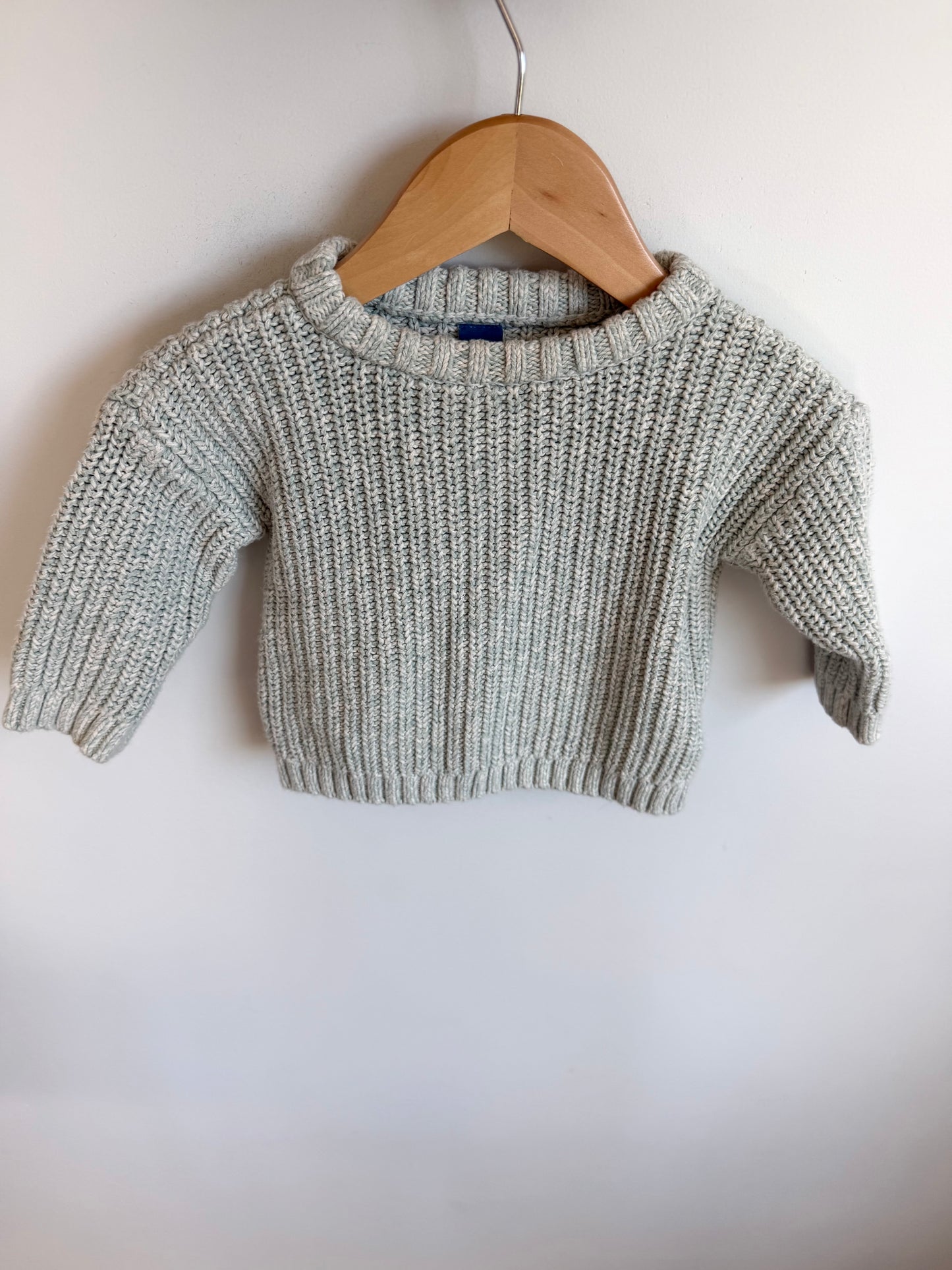 Mint and White Knit Sweater / 6-9m