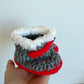 Handmade Knit Grey + Red Slippers / 3-6m?