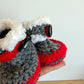 Handmade Knit Grey + Red Slippers / 3-6m?