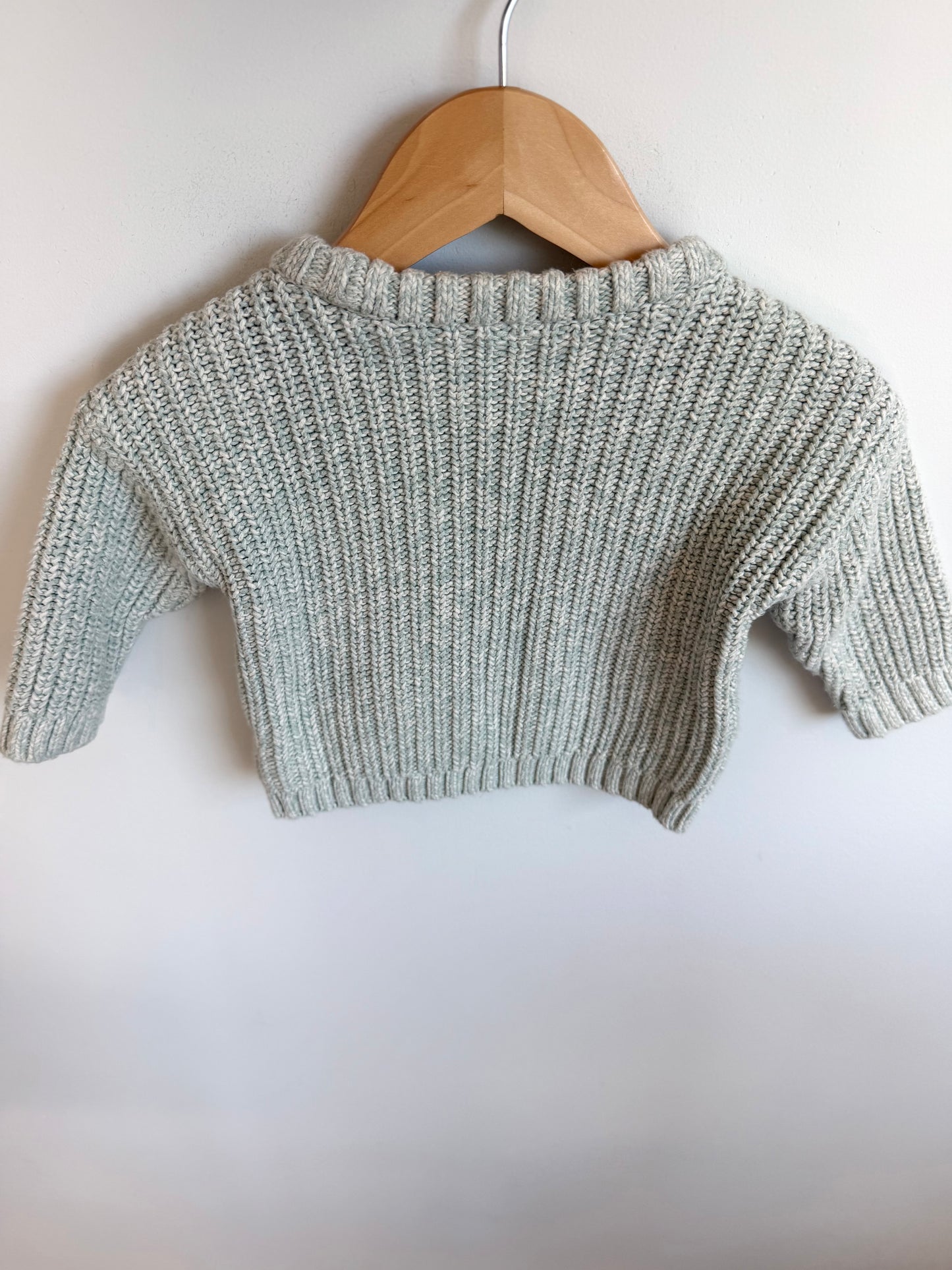 Mint and White Knit Sweater / 6-9m
