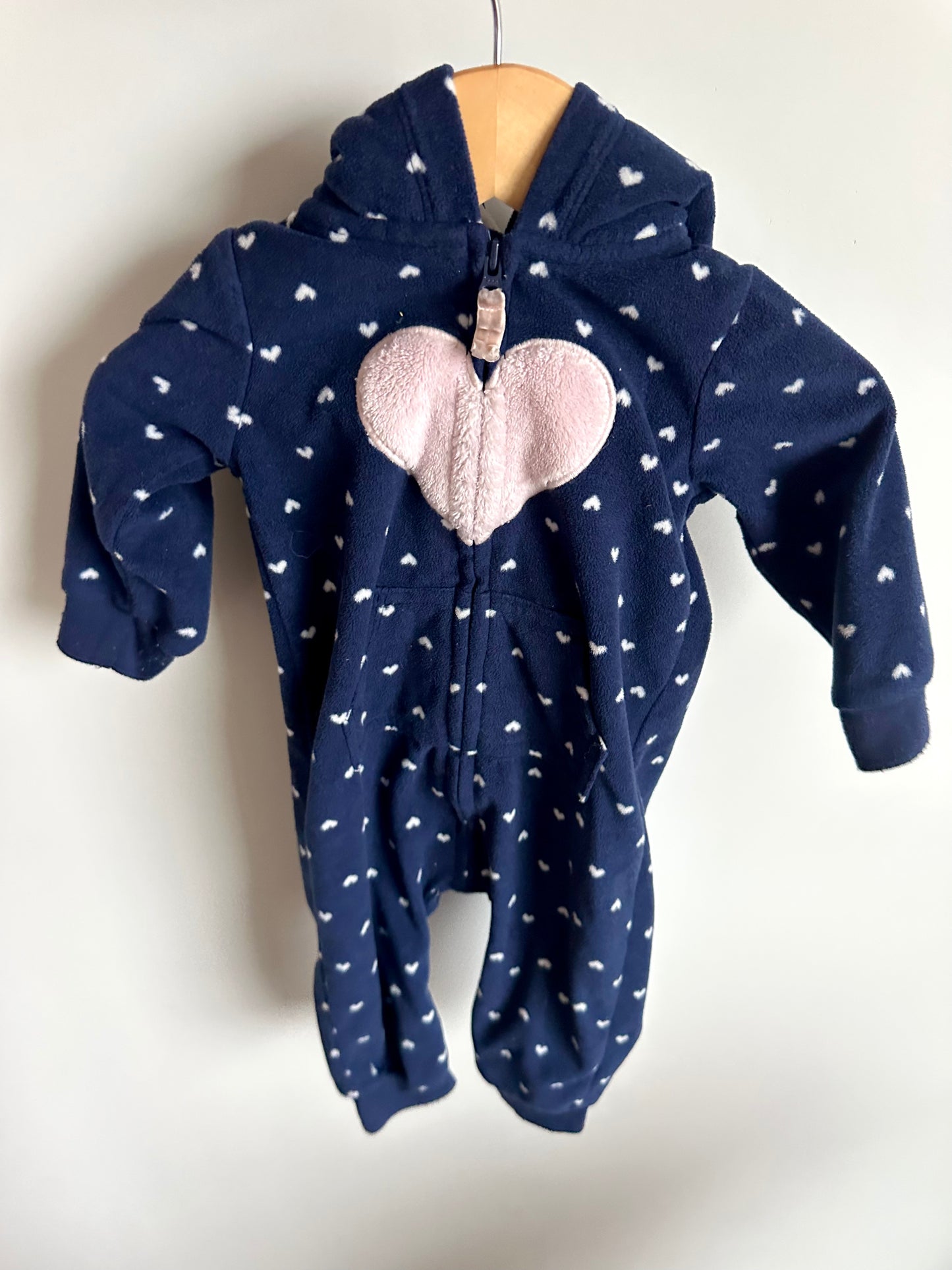 Navy Heart Fleece Jumpsuit / 9m