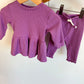 Purple Ribbed Dress + Pants Set / 3-6m