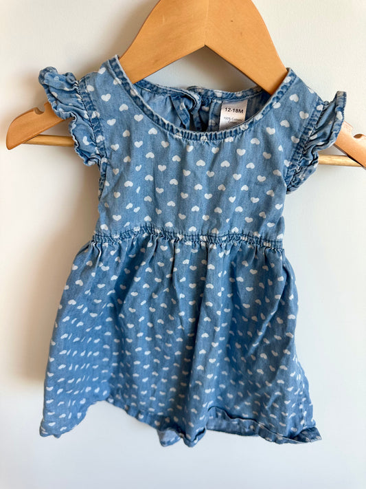 Chambray Heart Dress / 12-18m