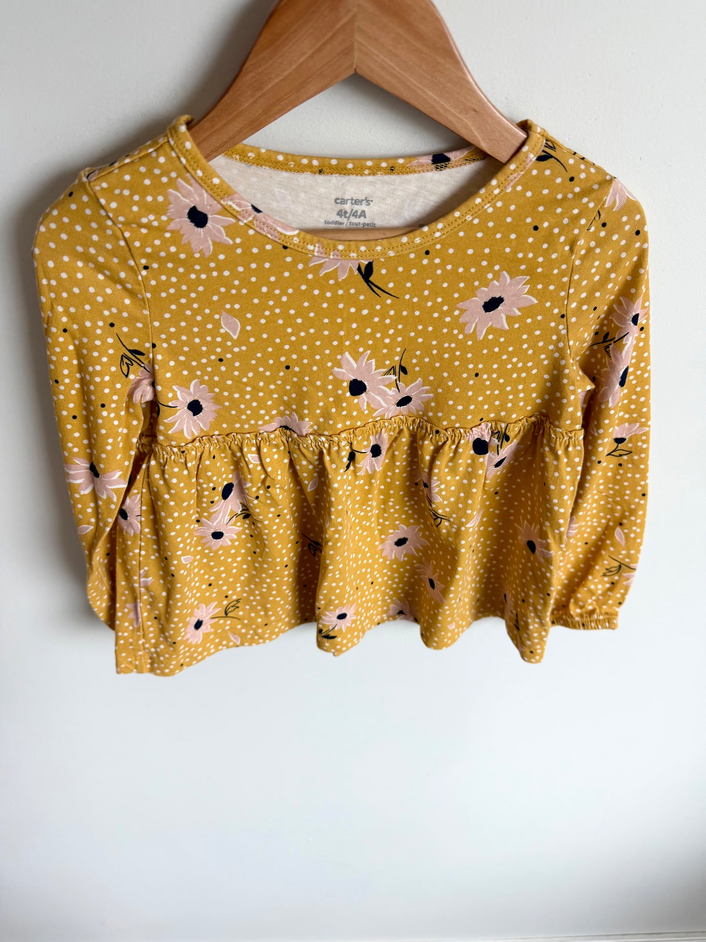 Yellow Flower Dotted Top / 4T