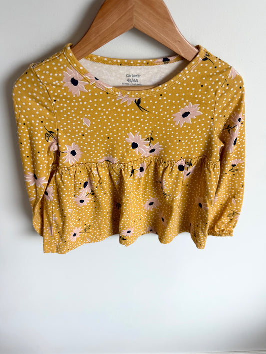 Yellow Flower Dotted Top / 4T