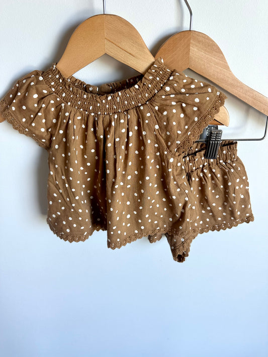 Brown Polka Dot Top + Shorts Set / 3-6m
