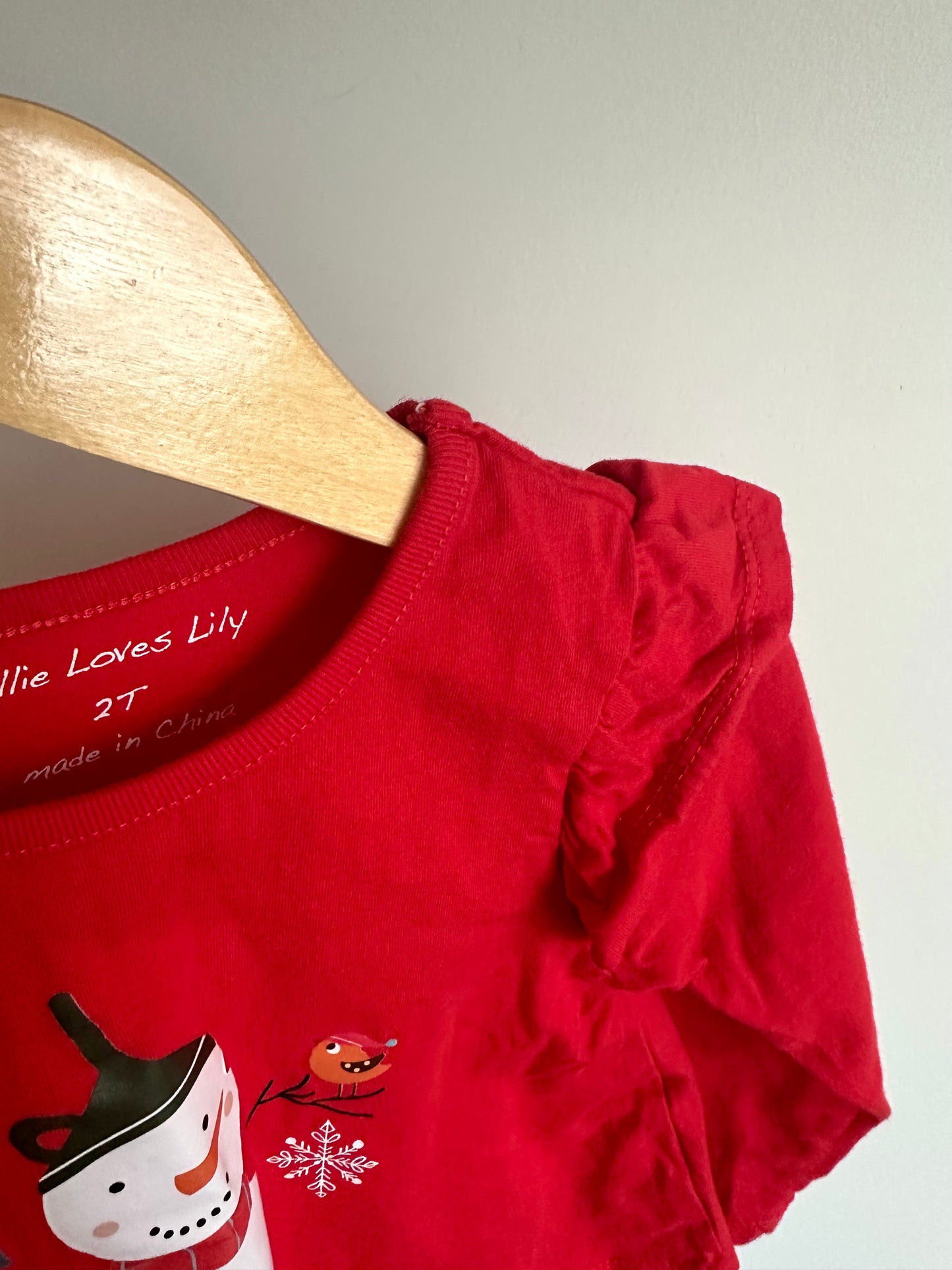 Snowman Red Ruffle Sleeve Top / 2T