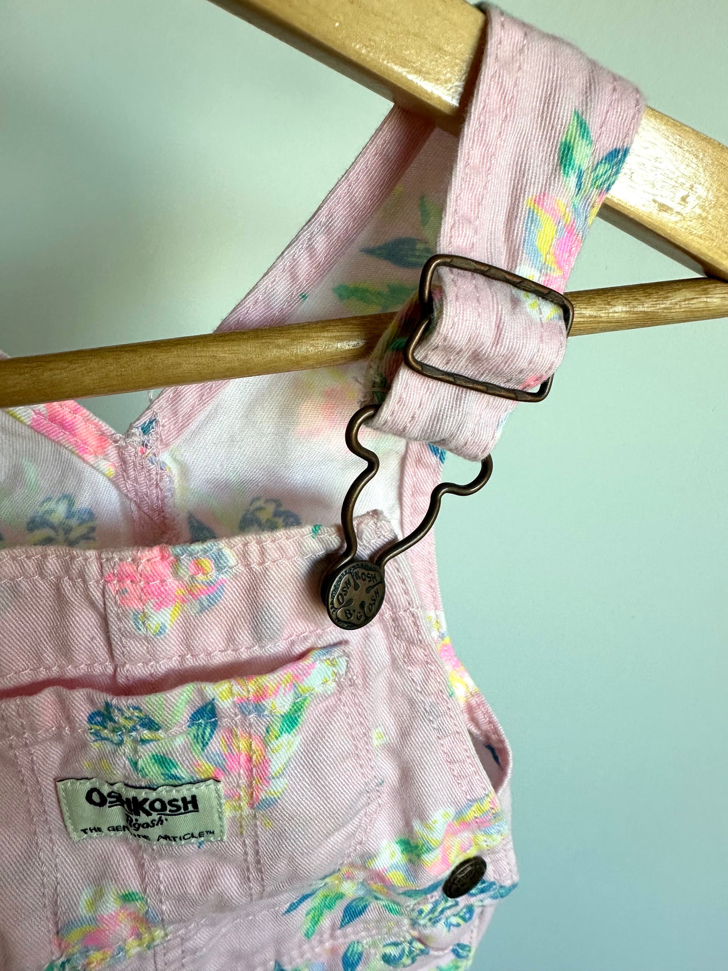 Blush Colored Floral Short Overalls / 6m