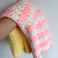 Handmade Knit Pink, White and Yellow Blanket (No Shipping)
