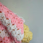 Handmade Knit Pink, White and Yellow Blanket (No Shipping)