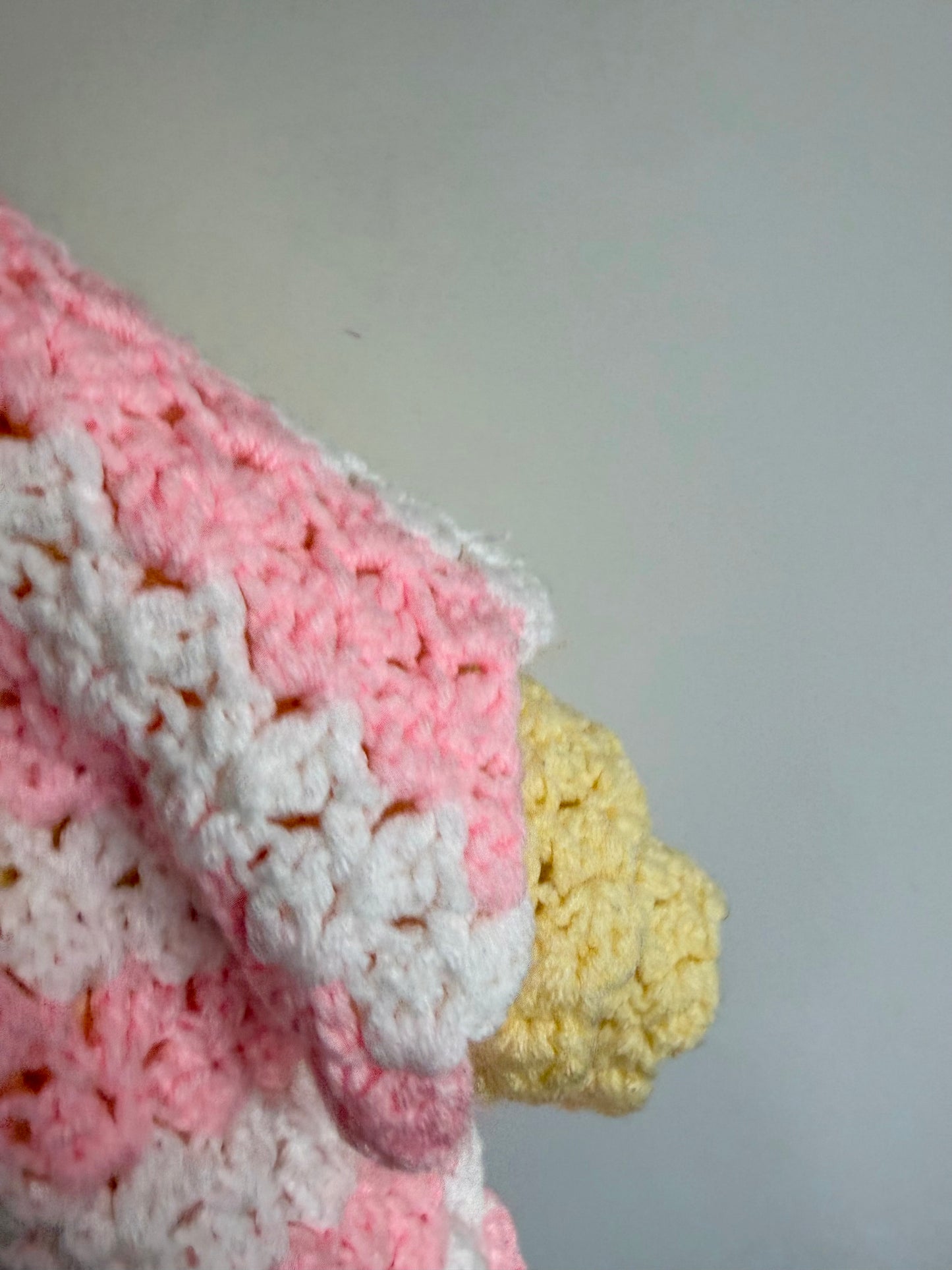 Handmade Knit Pink, White and Yellow Blanket (No Shipping)