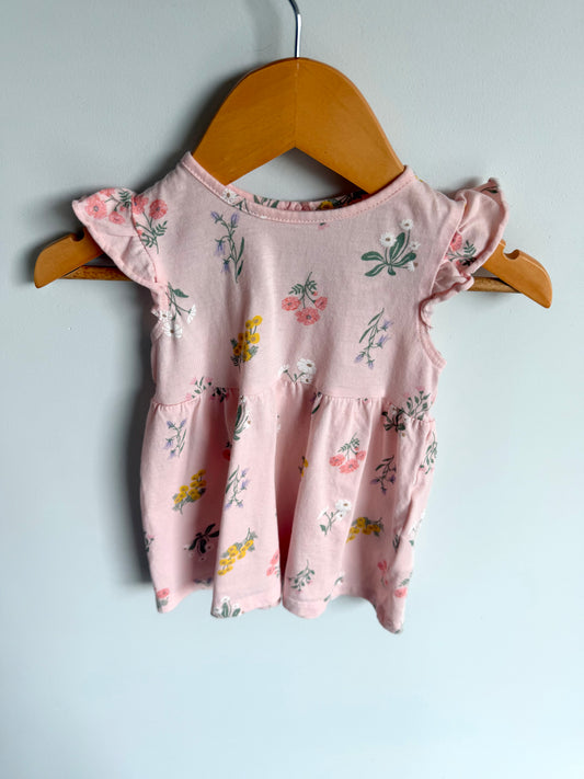 H&M Pink Floral Ruffle Sleeve Dress / 4-6m