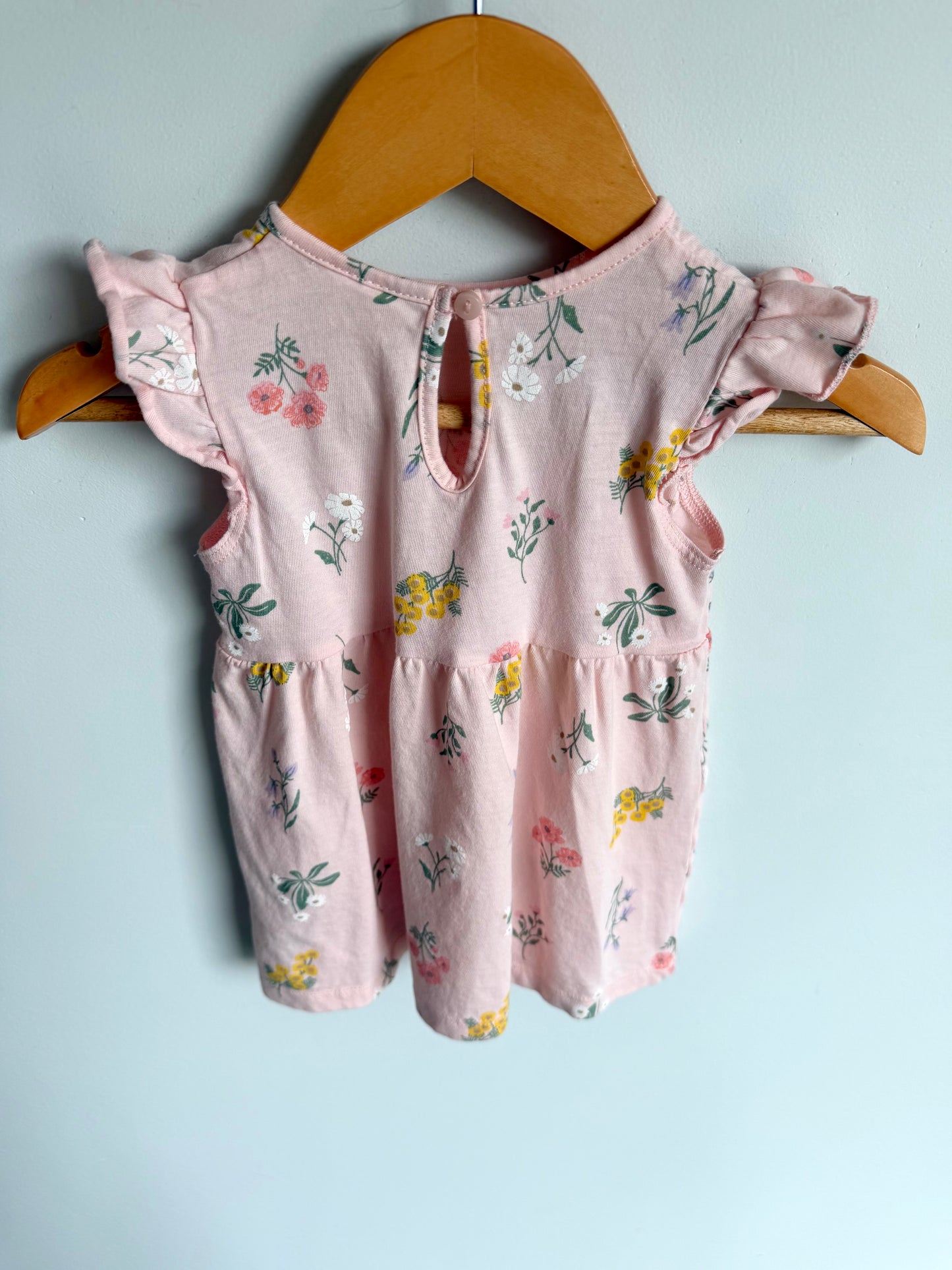 H&M Pink Floral Ruffle Sleeve Dress / 4-6m