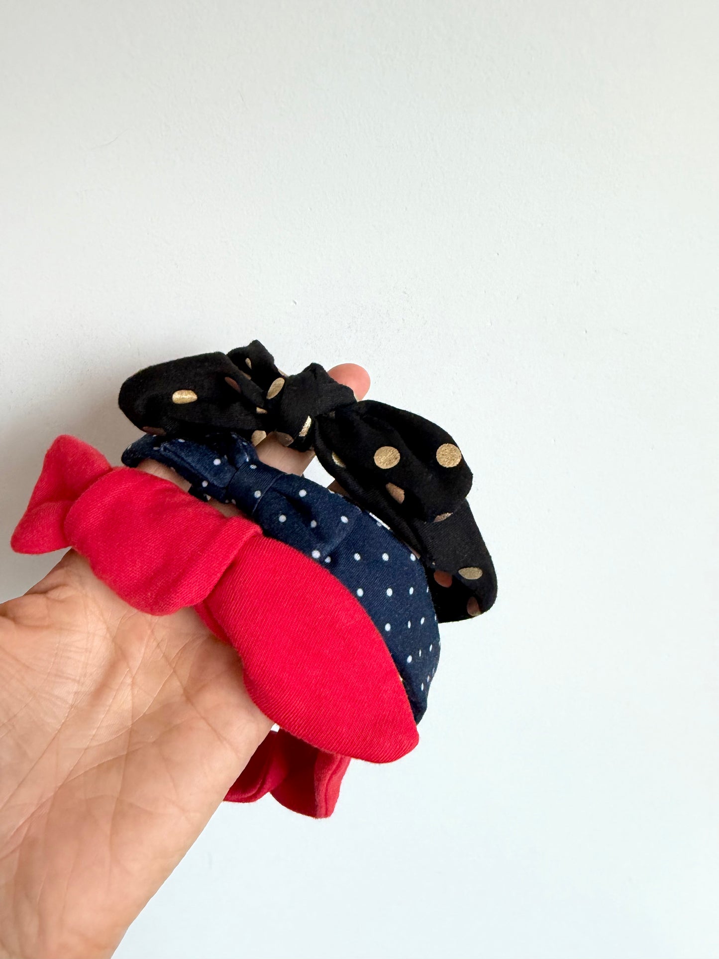 Red, Gold Polka Dot, Navy Polka Dot Headbands / 2-3T?