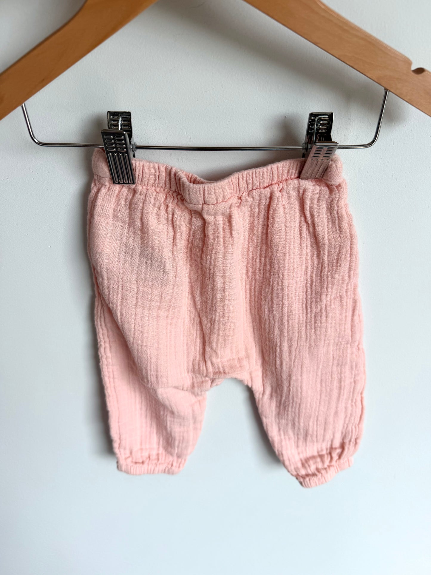 Pink Drop Crotch Cotton Pants / 3-6m