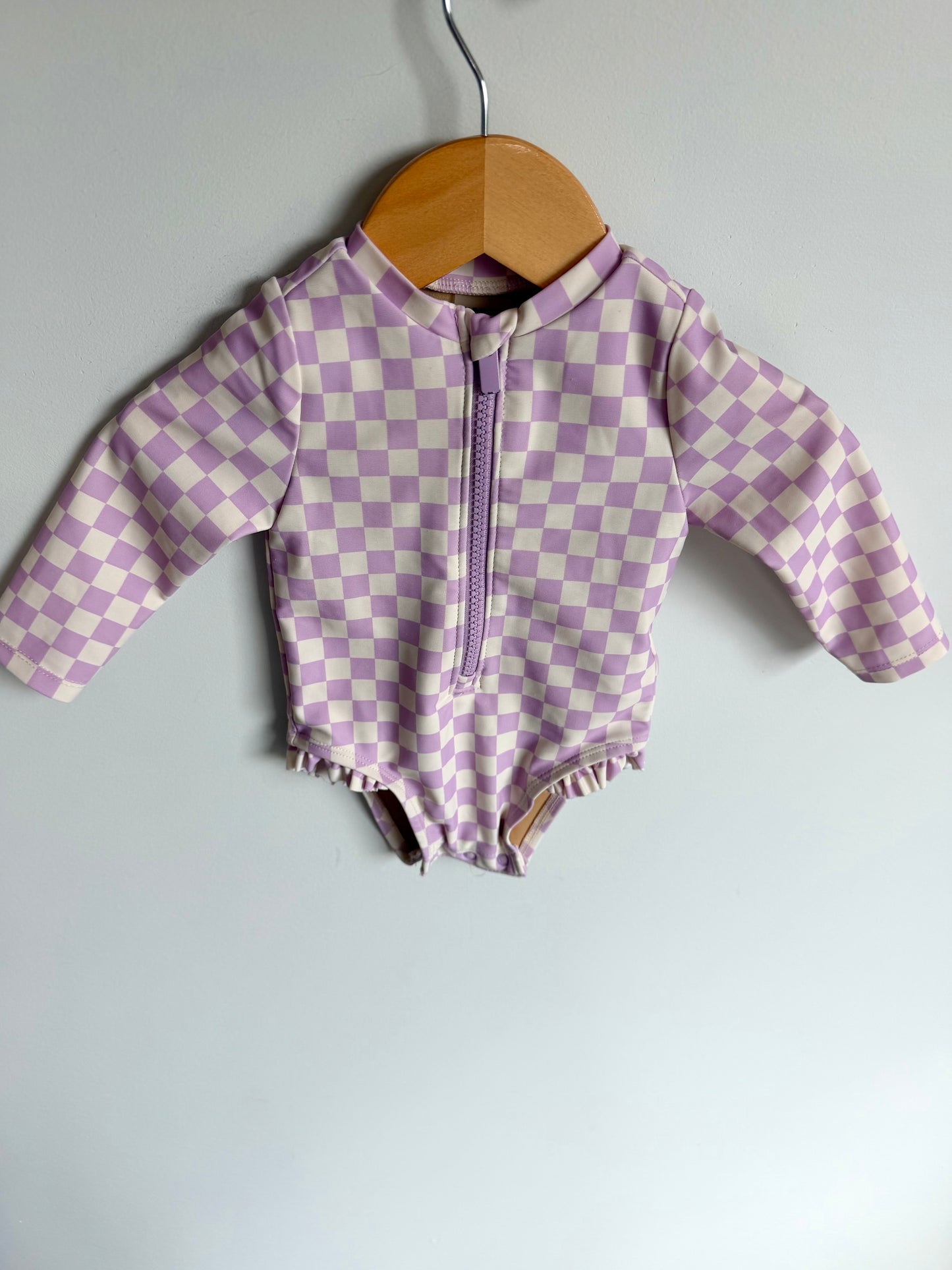 Purple Checkered Swimsuit / 3-6m