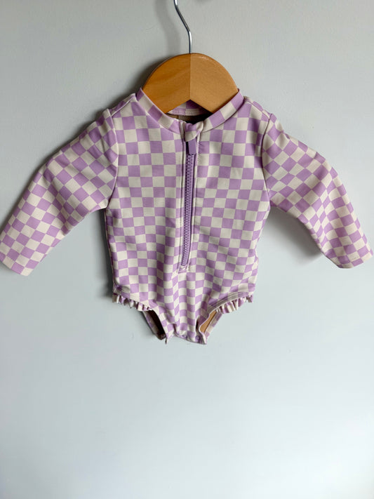 Purple Checkered Swimsuit / 3-6m