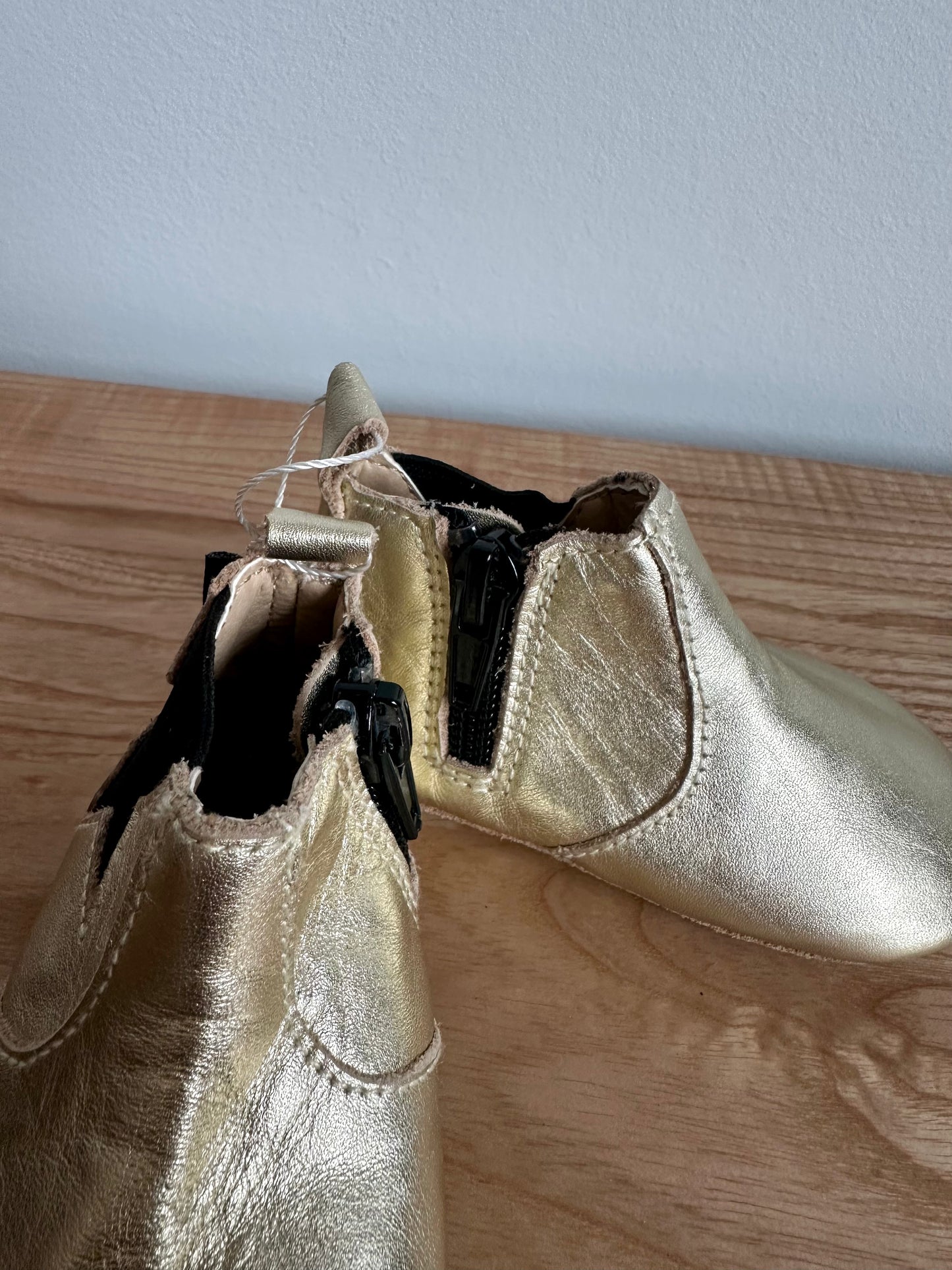 Little Moccs Gold Side Zip Ankle Boots / Small (6-12m)