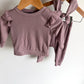 Mauve Ruffle Sleeve Top, Pants + Headband Set / 3-6m
