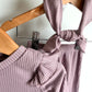 Mauve Ruffle Sleeve Top, Pants + Headband Set / 3-6m