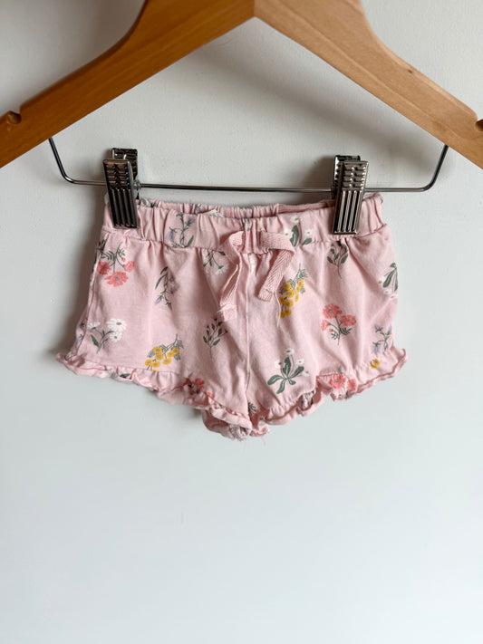 H&M Pink Ruffle Trim Floral Shorts / 4-6m
