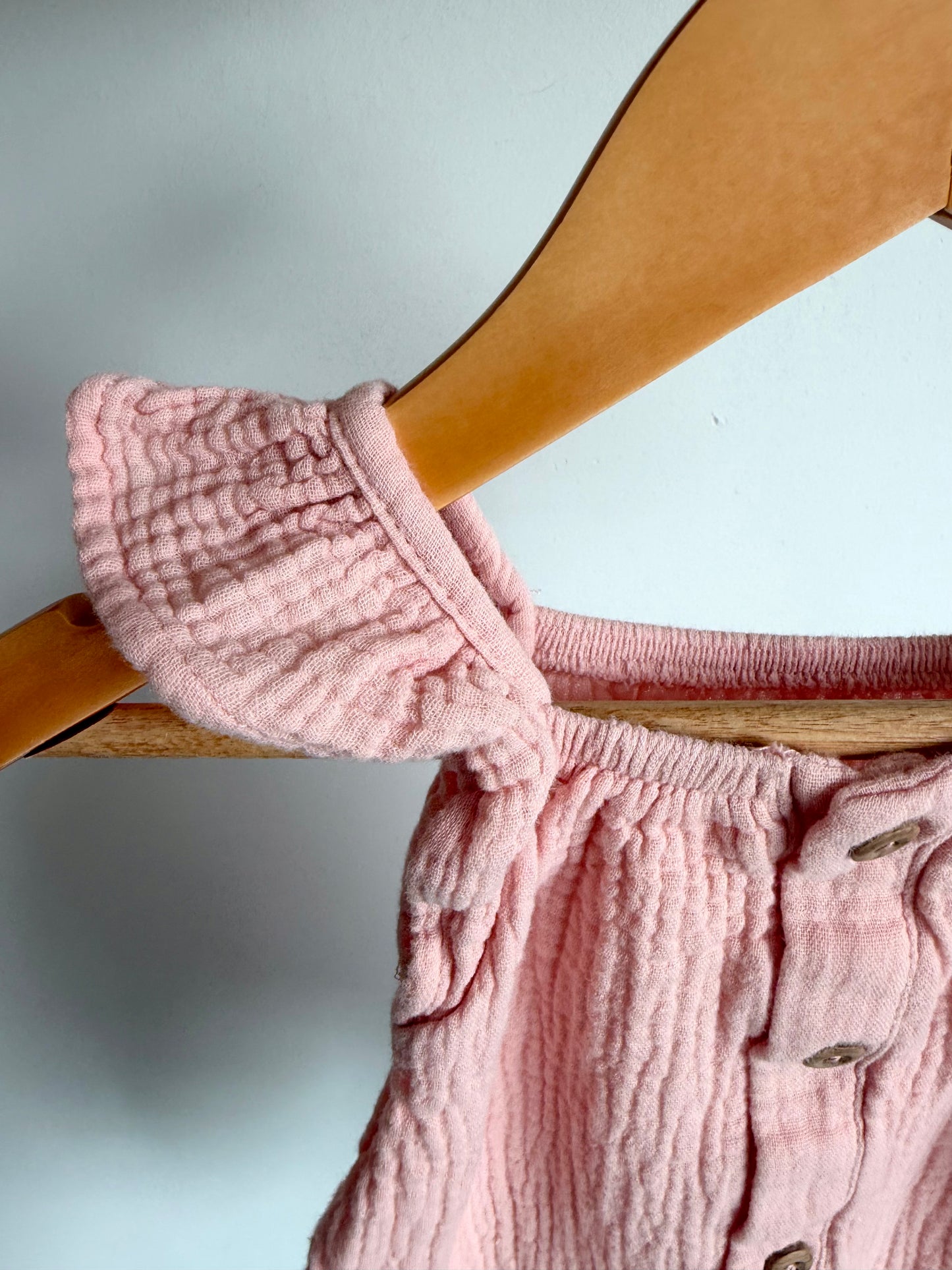 Cotton Pink Ruffle Sleeve Jumpsuit / 3-6m