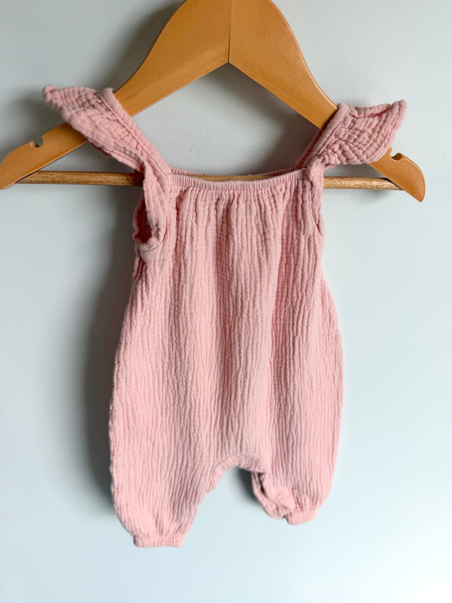 Cotton Pink Ruffle Sleeve Jumpsuit / 3-6m