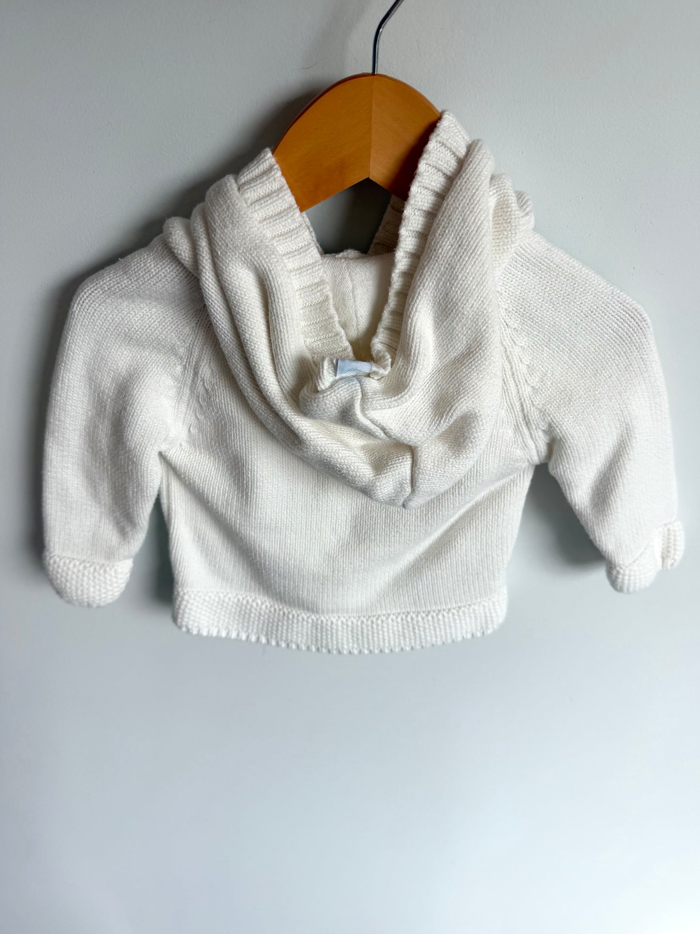 White Cotton Hood Sweater / 3-6m