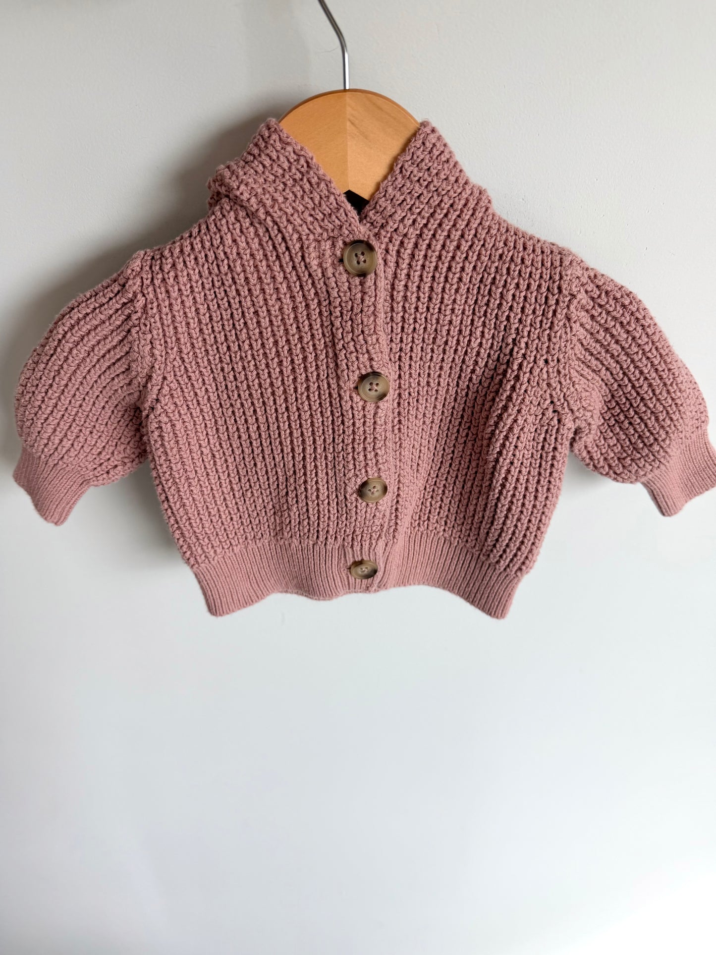 Pink Knit Hood Sweater / 3-6m