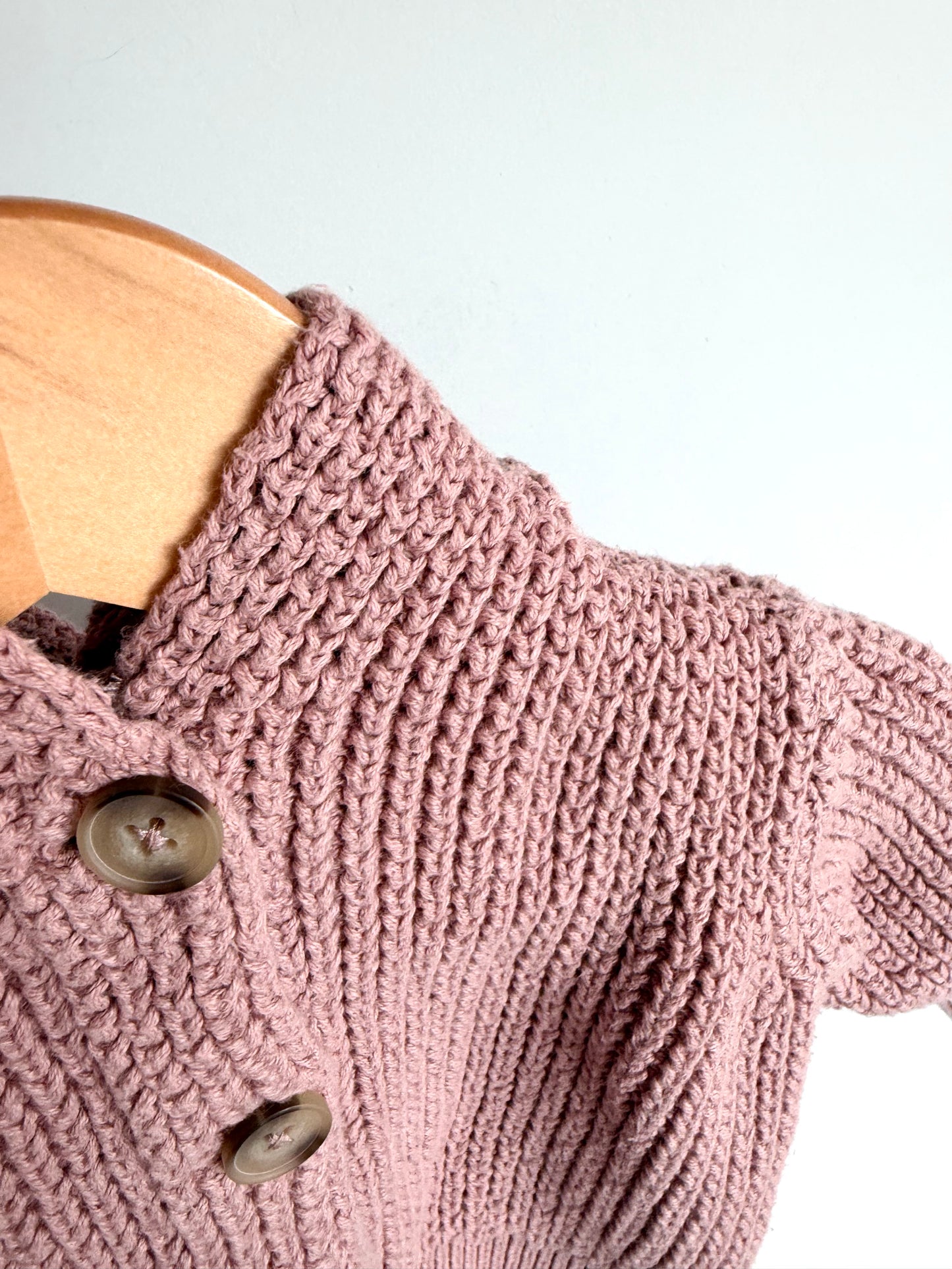 Pink Knit Hood Sweater / 3-6m