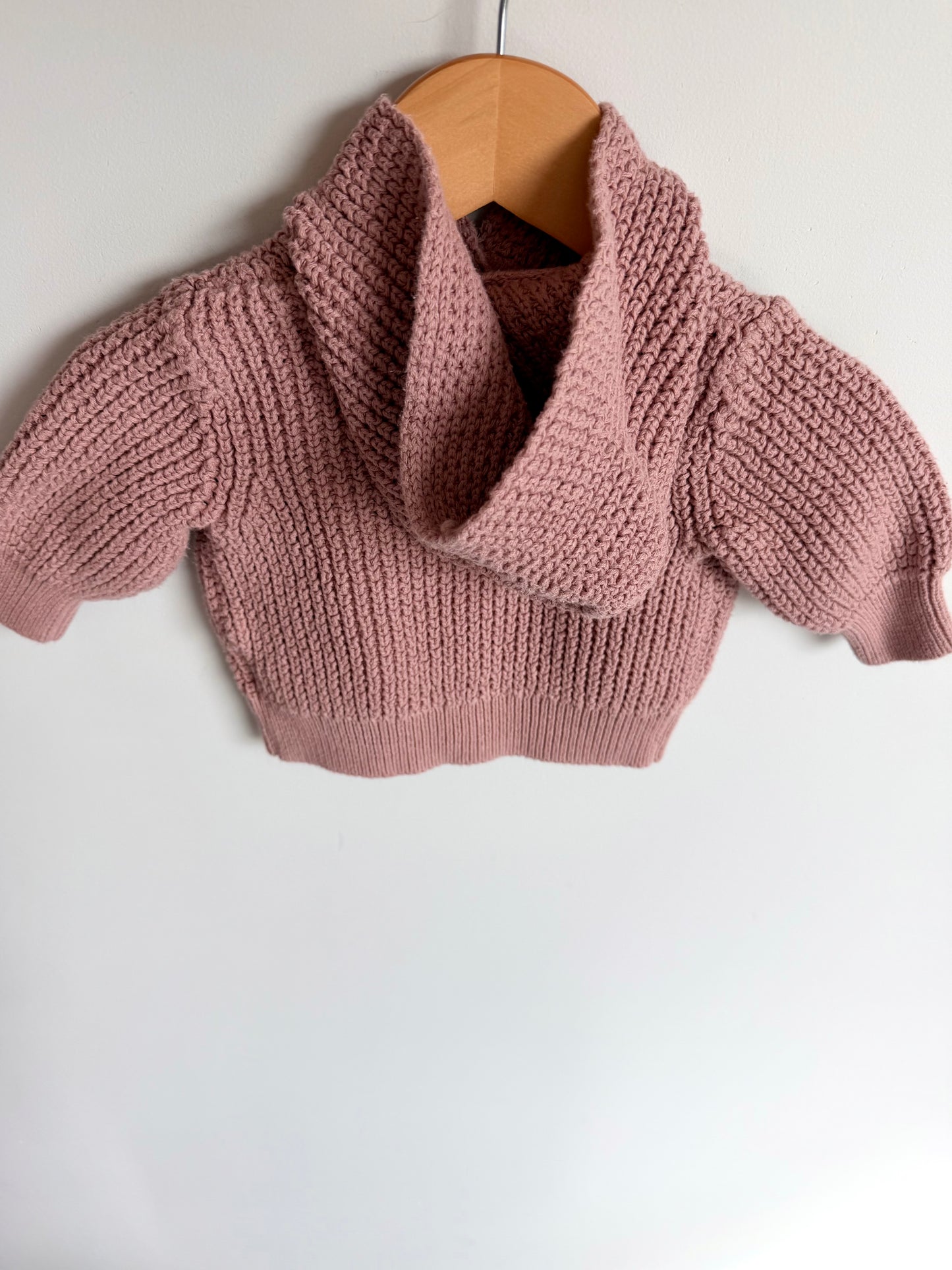 Pink Knit Hood Sweater / 3-6m
