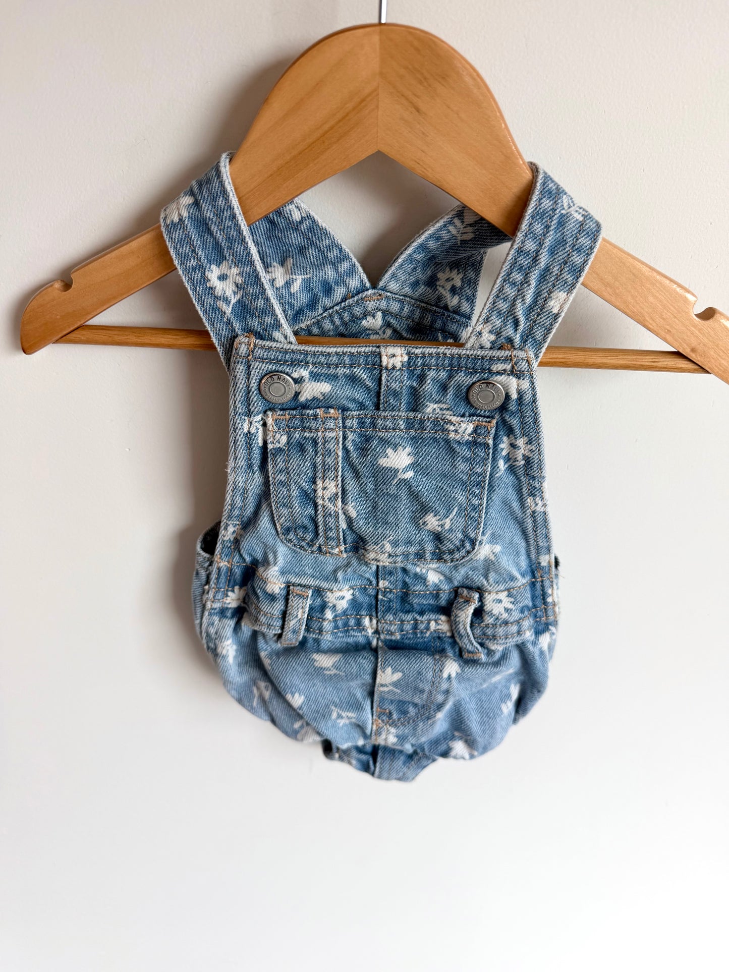 Floral Bubble Denim Overalls / 3-6m