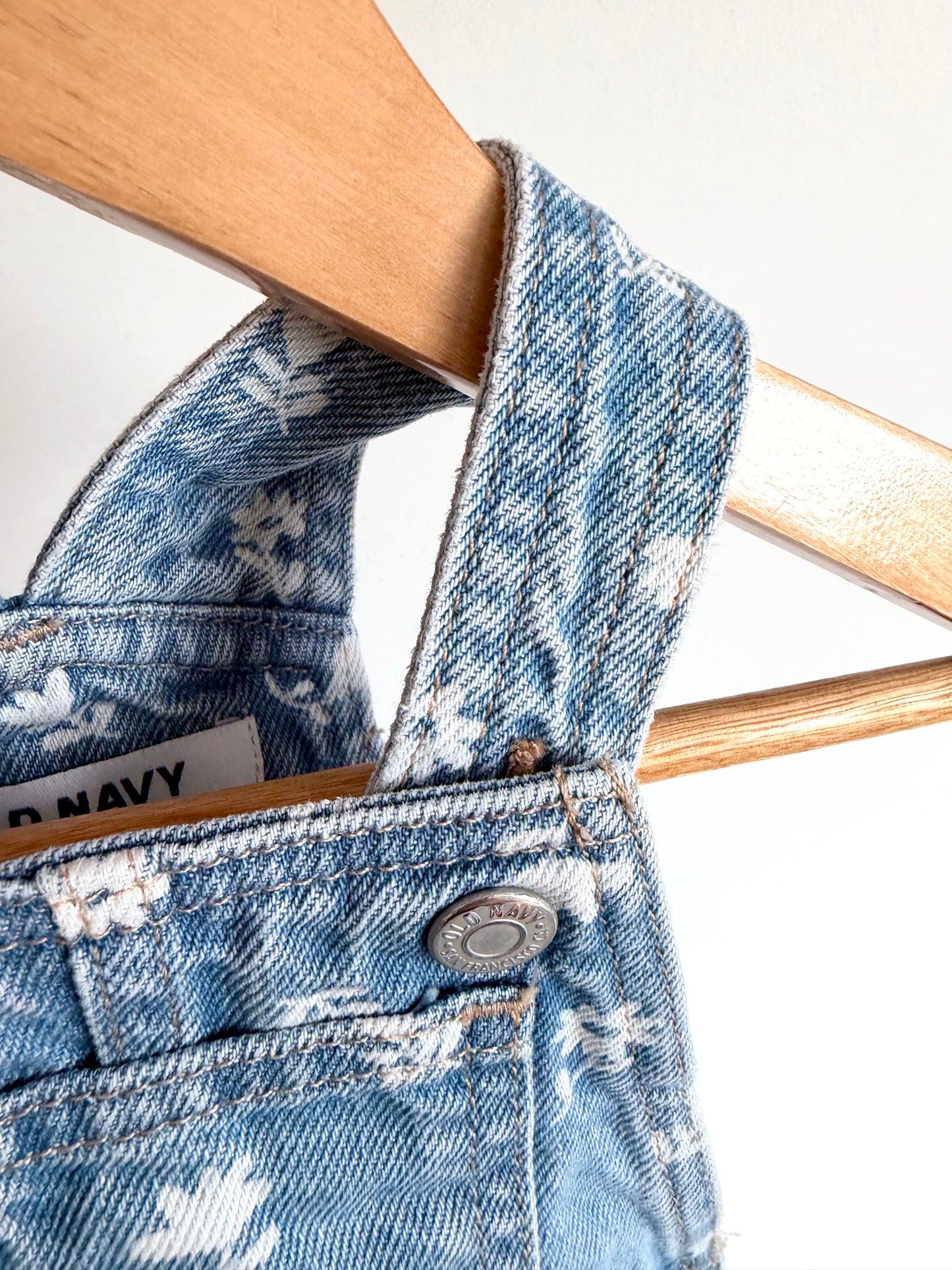 Floral Bubble Denim Overalls / 3-6m