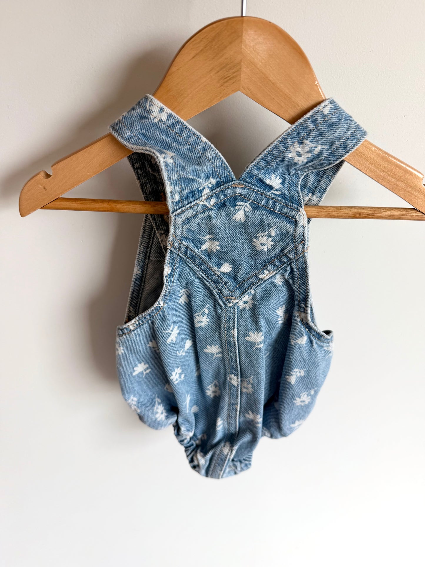Floral Bubble Denim Overalls / 3-6m