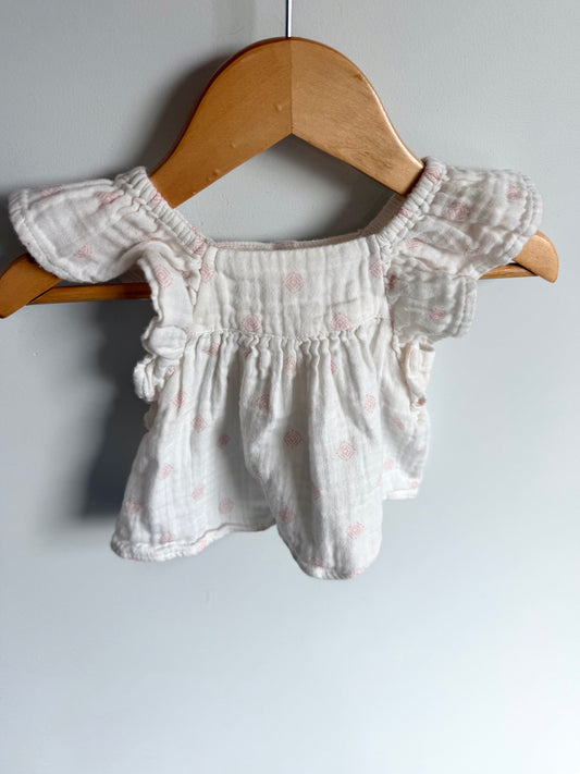 White Cotton Aztec Shapes Top / 3-6m