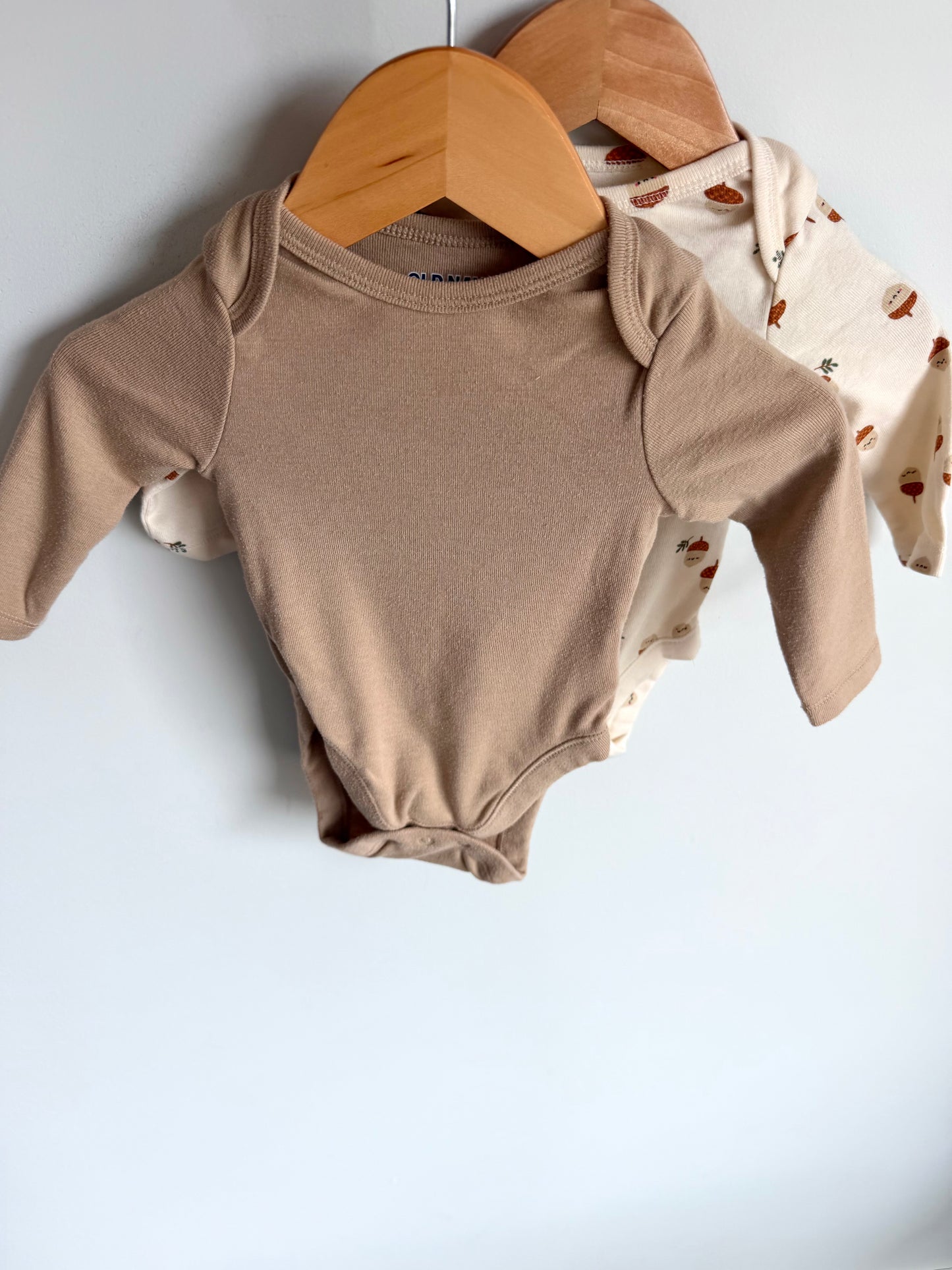 Tan and Acorn Bodysuits / 0-3m
