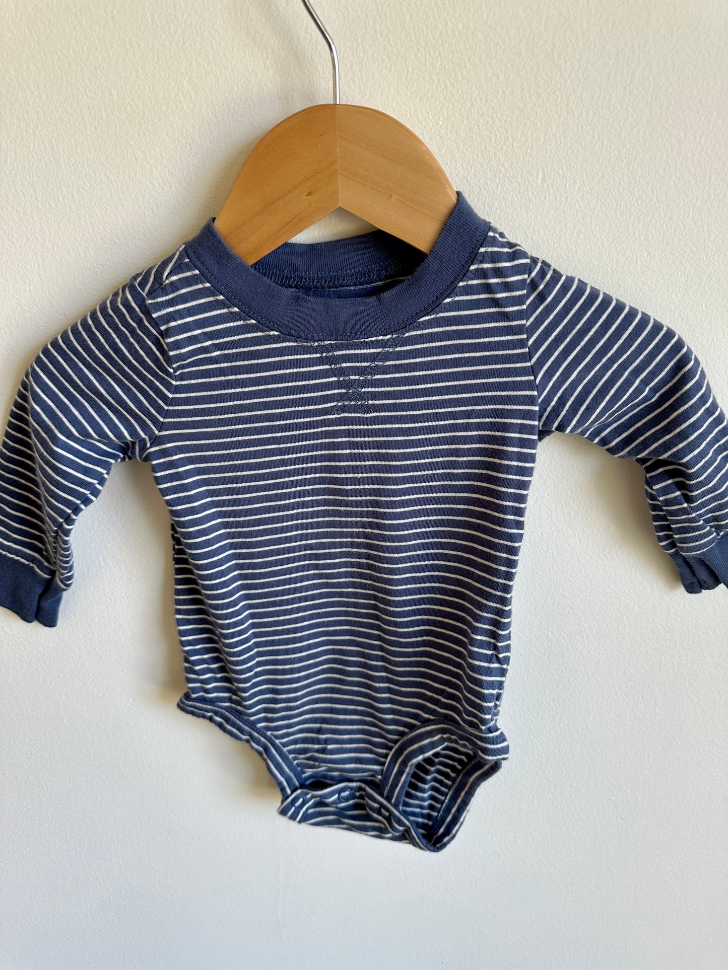 Blue Striped Long Sleeve Bodysuit / 6m