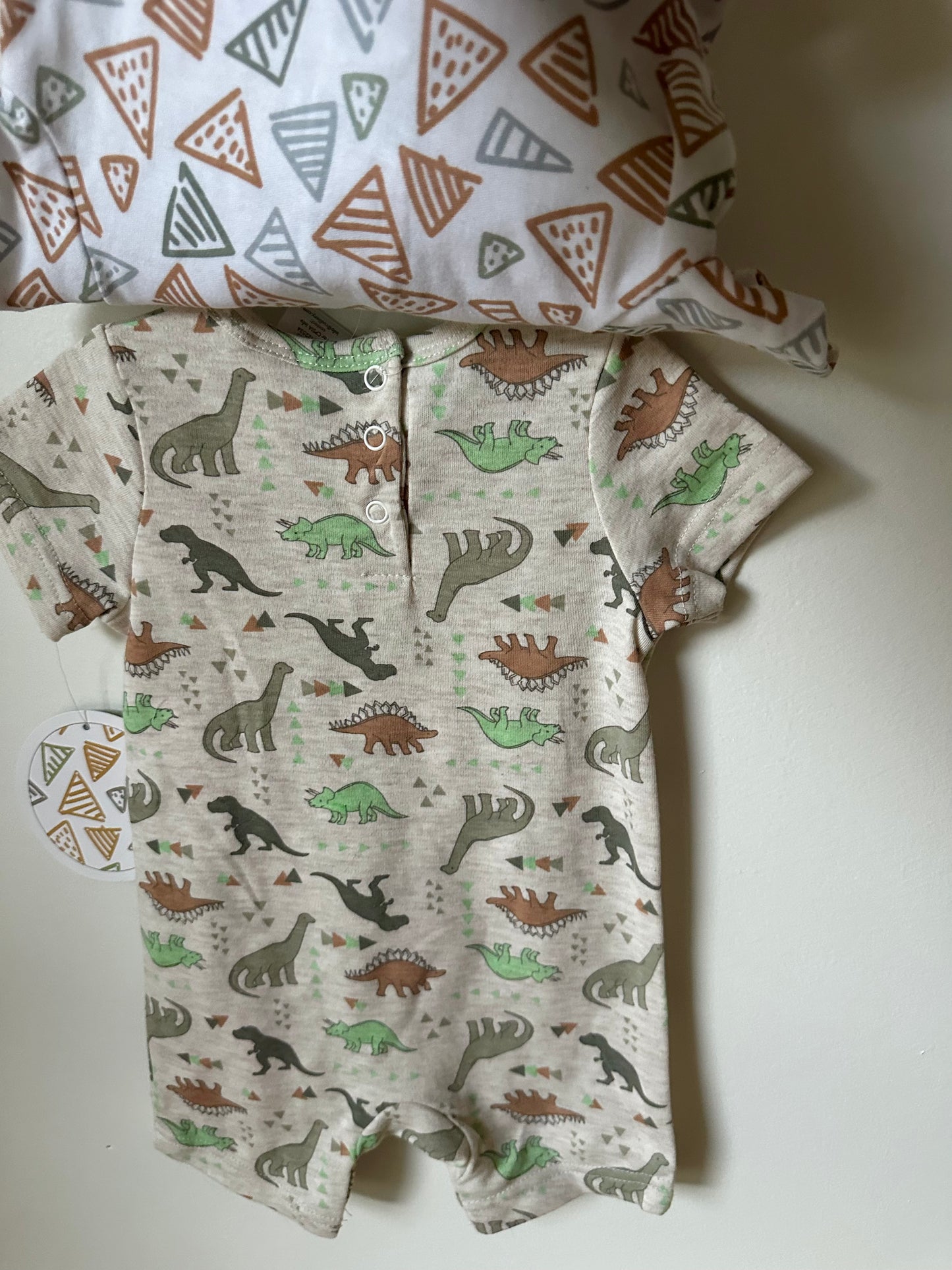 Triangle & Dino Romper (With Tags) / 3-6m