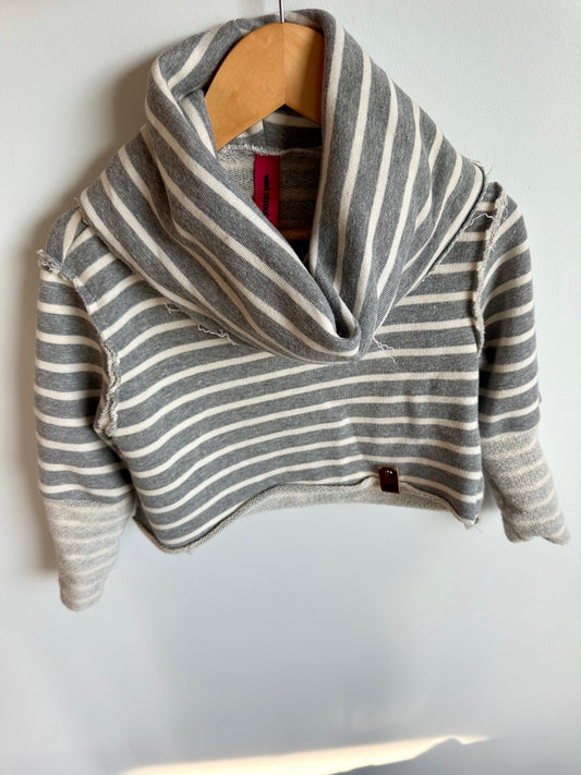 Grey Striped Cowl Neck Cropped Sweater / 3-4T