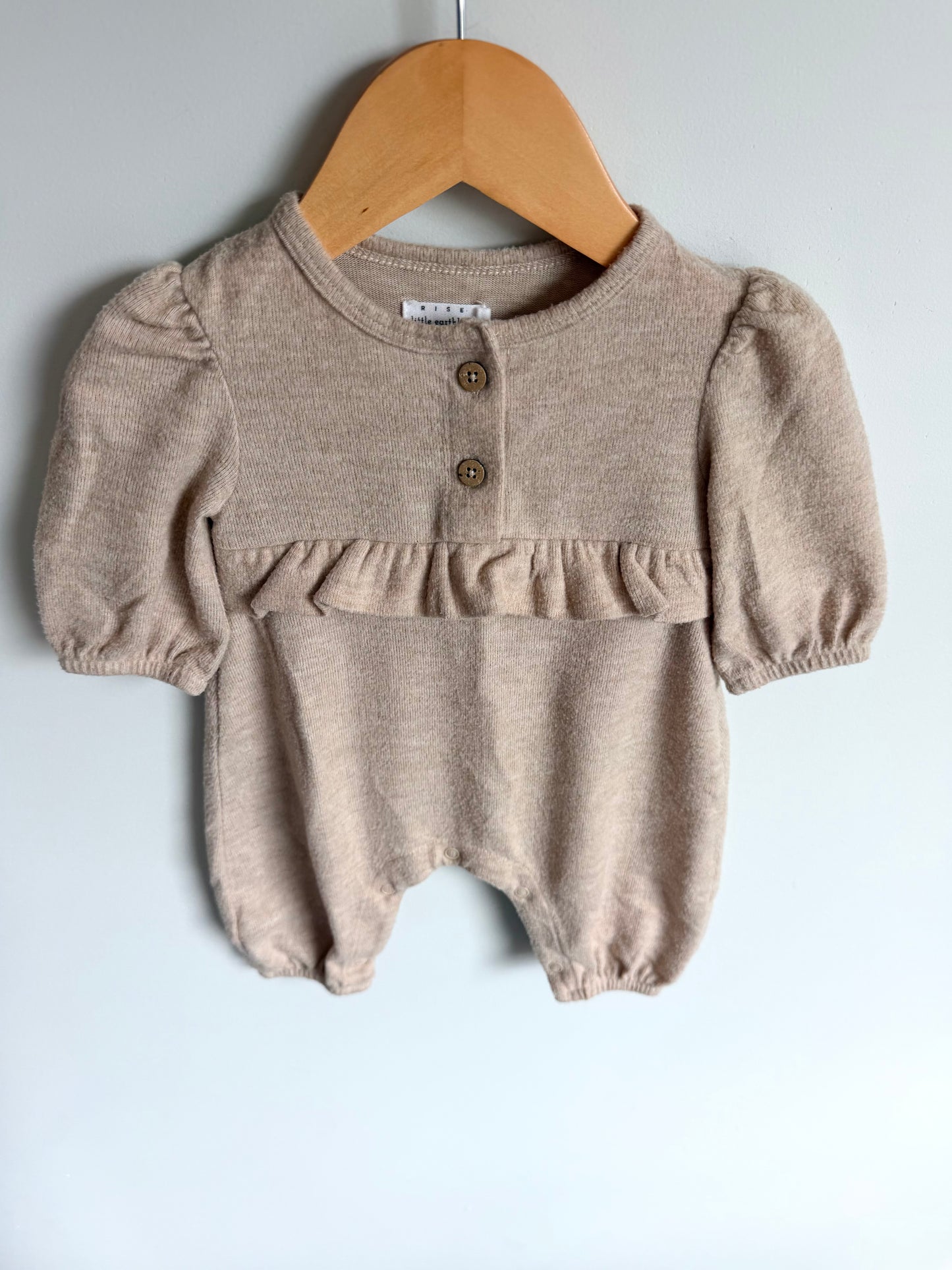 Tan Ruffle Long Sleeve Jumpsuit / 0-3m