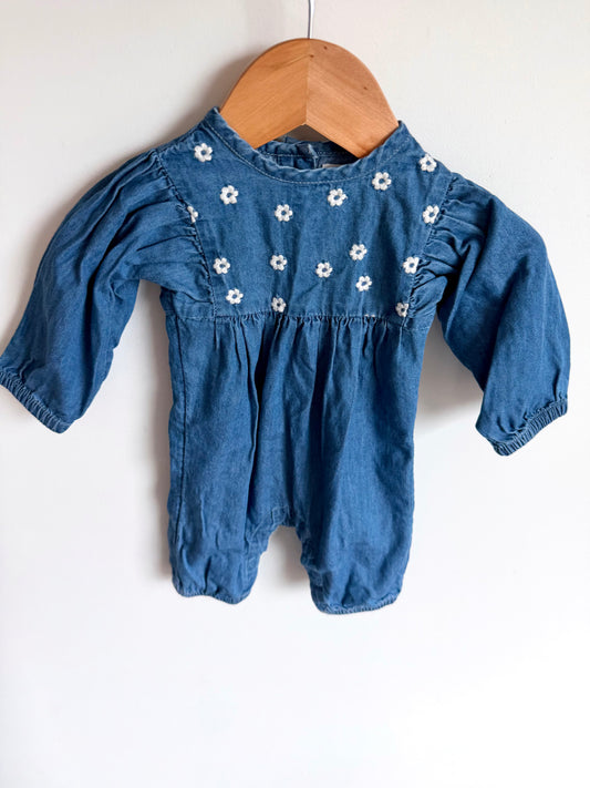 Embroidery Flower Chambray Jumpsuit / 0-3m