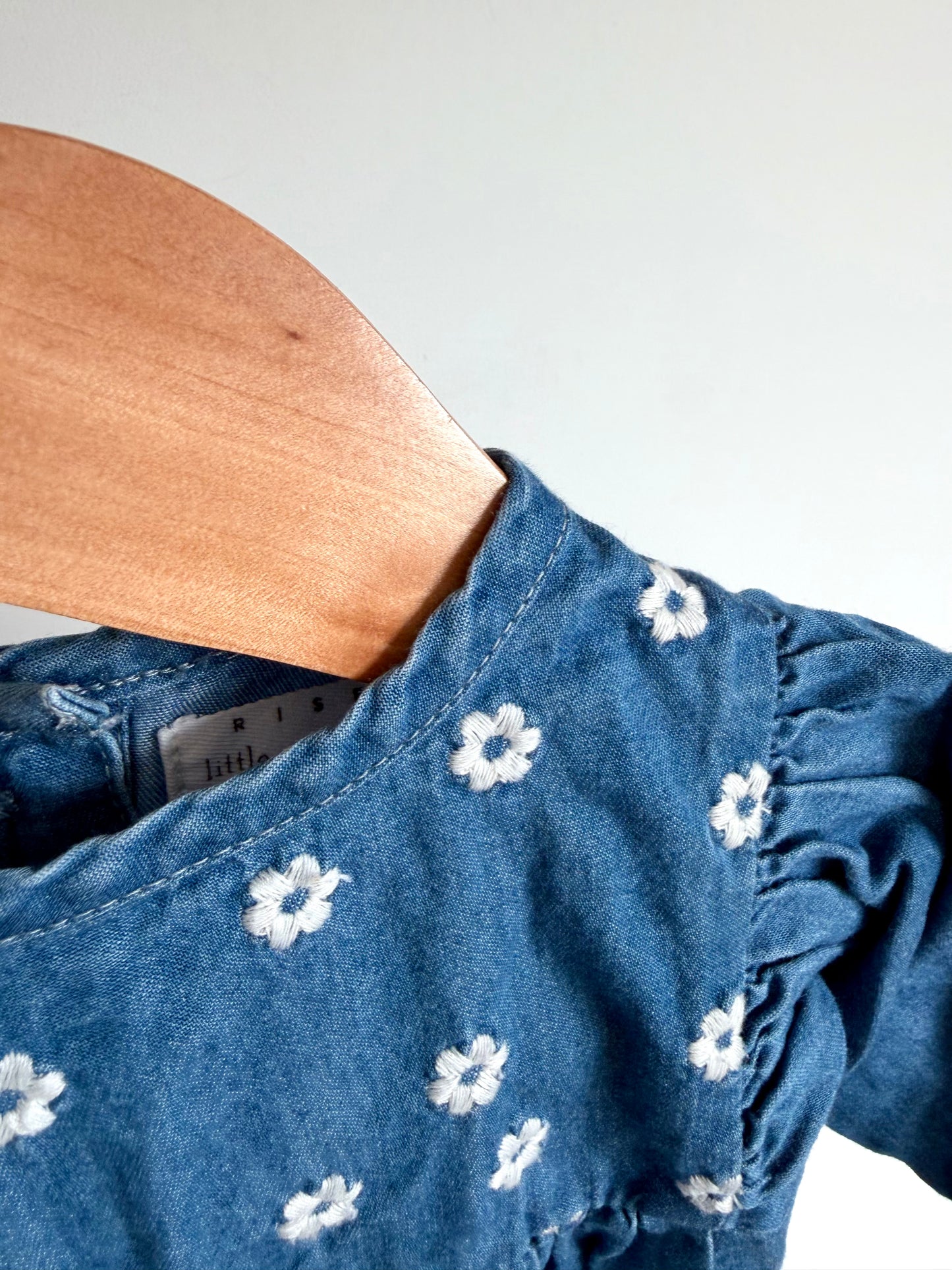 Embroidery Flower Chambray Jumpsuit / 0-3m
