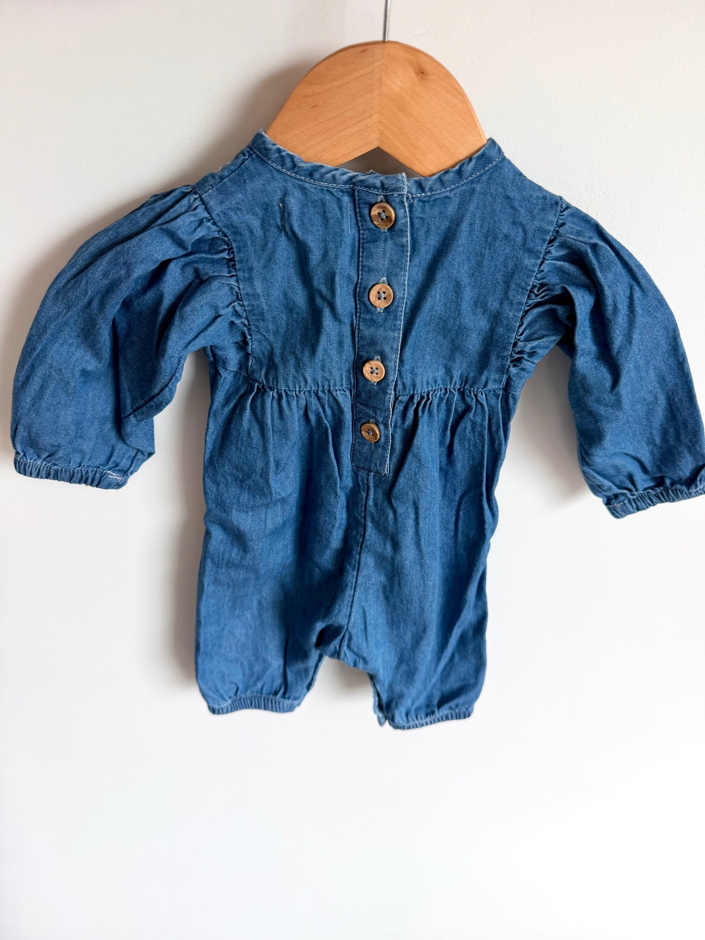 Embroidery Flower Chambray Jumpsuit / 0-3m