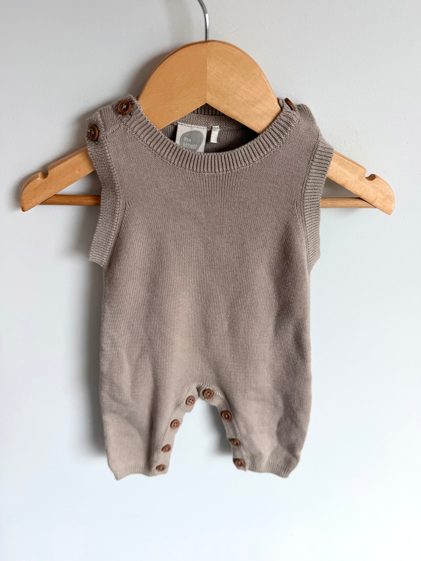 Organic Beige Cotton Jumpsuit / 0-3m