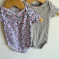 Set of Two Floral Bodysuits - Grey + Purple / 6m