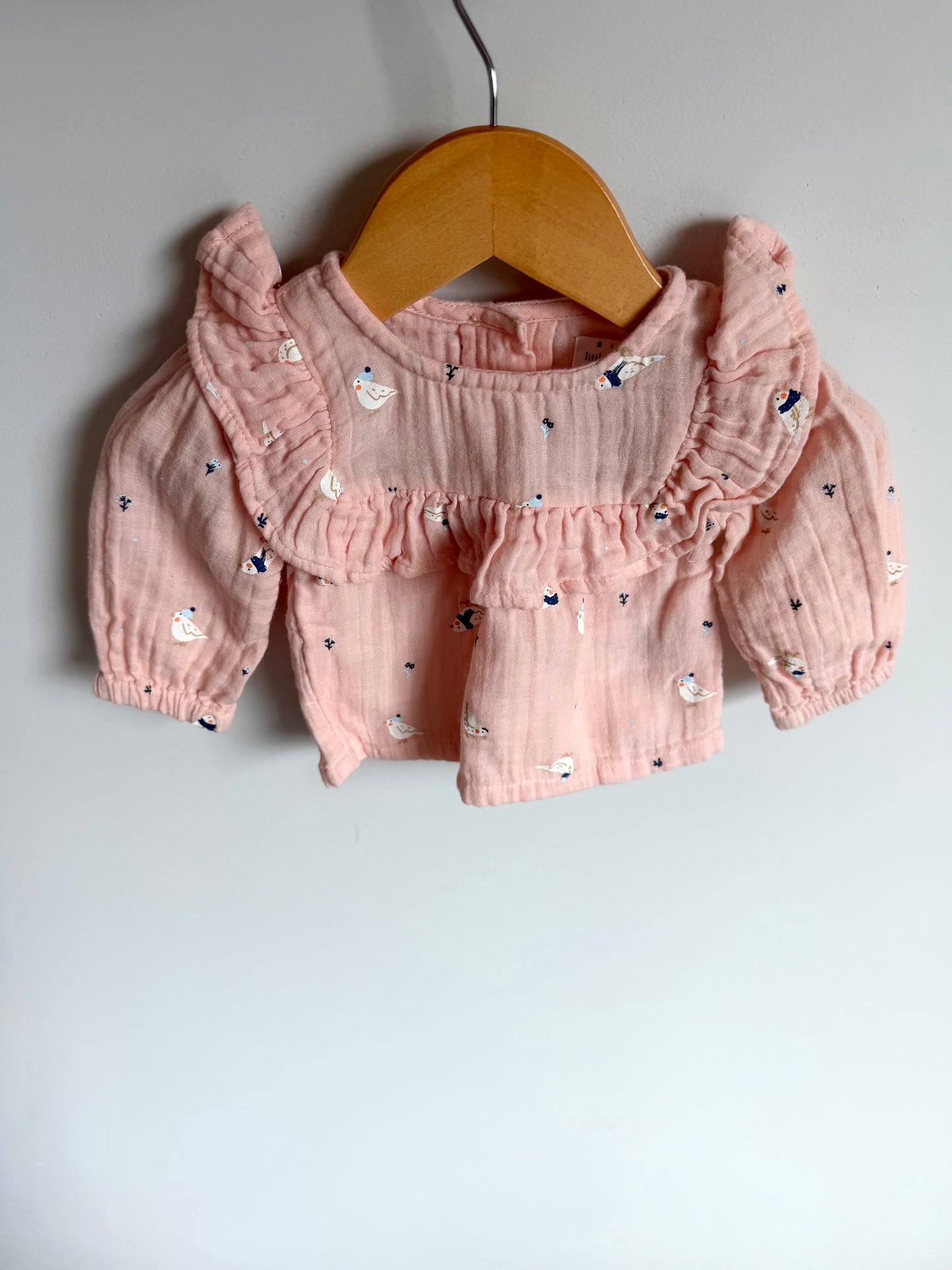 Pink Ruffle Bird Top / 0-3m