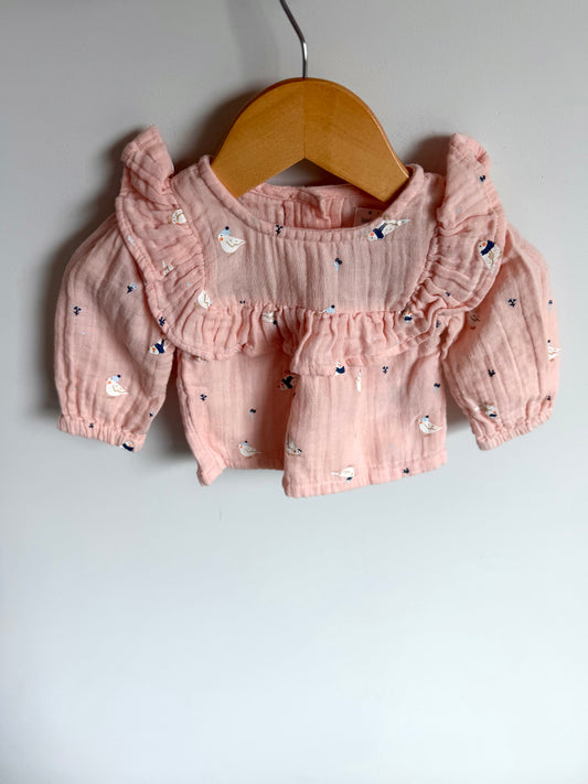 Pink Ruffle Bird Top / 0-3m