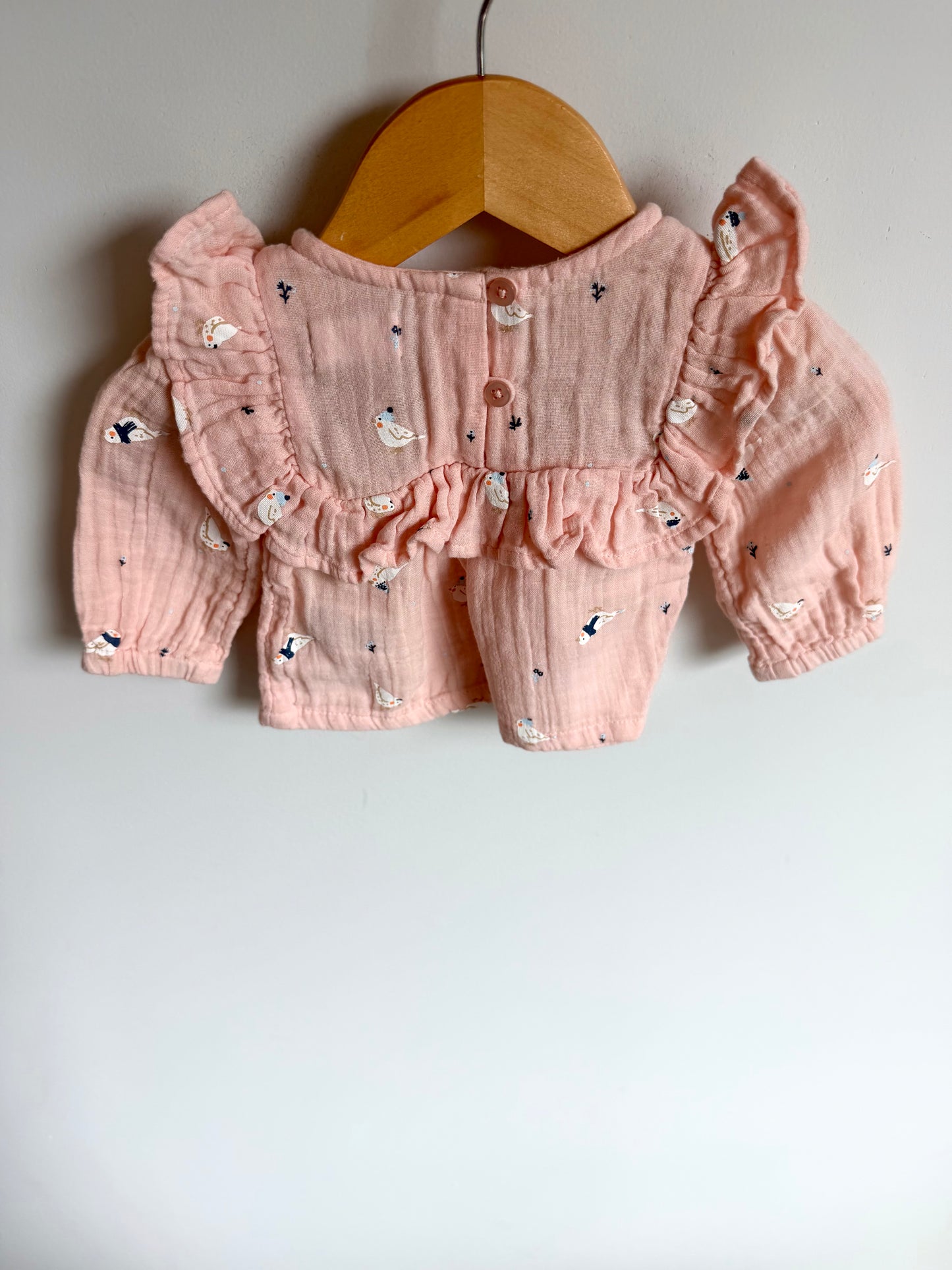 Pink Ruffle Bird Top / 0-3m