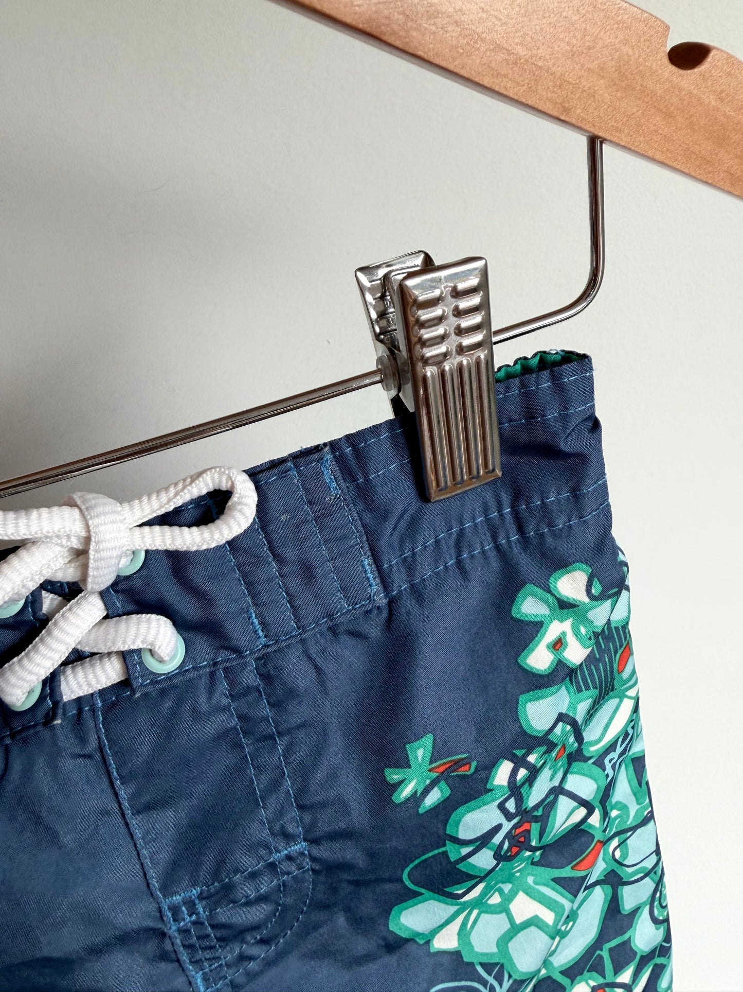 Navy Green Shapes Swim Shorts / 6-12m